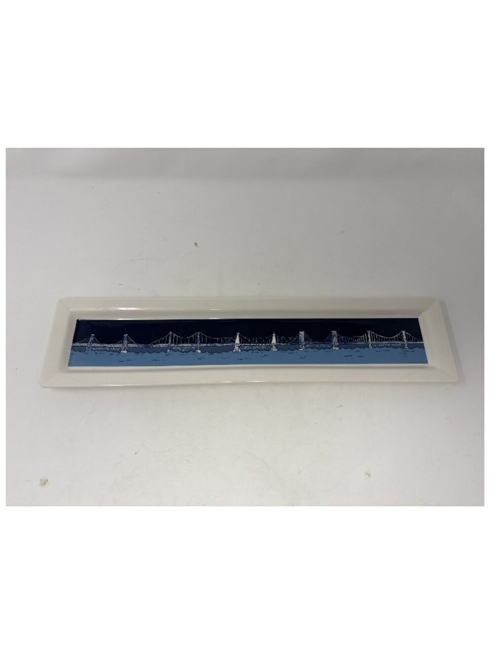 Fishs Eddy Ana Benaroya serving platter bridges narrow blue white new york nyc